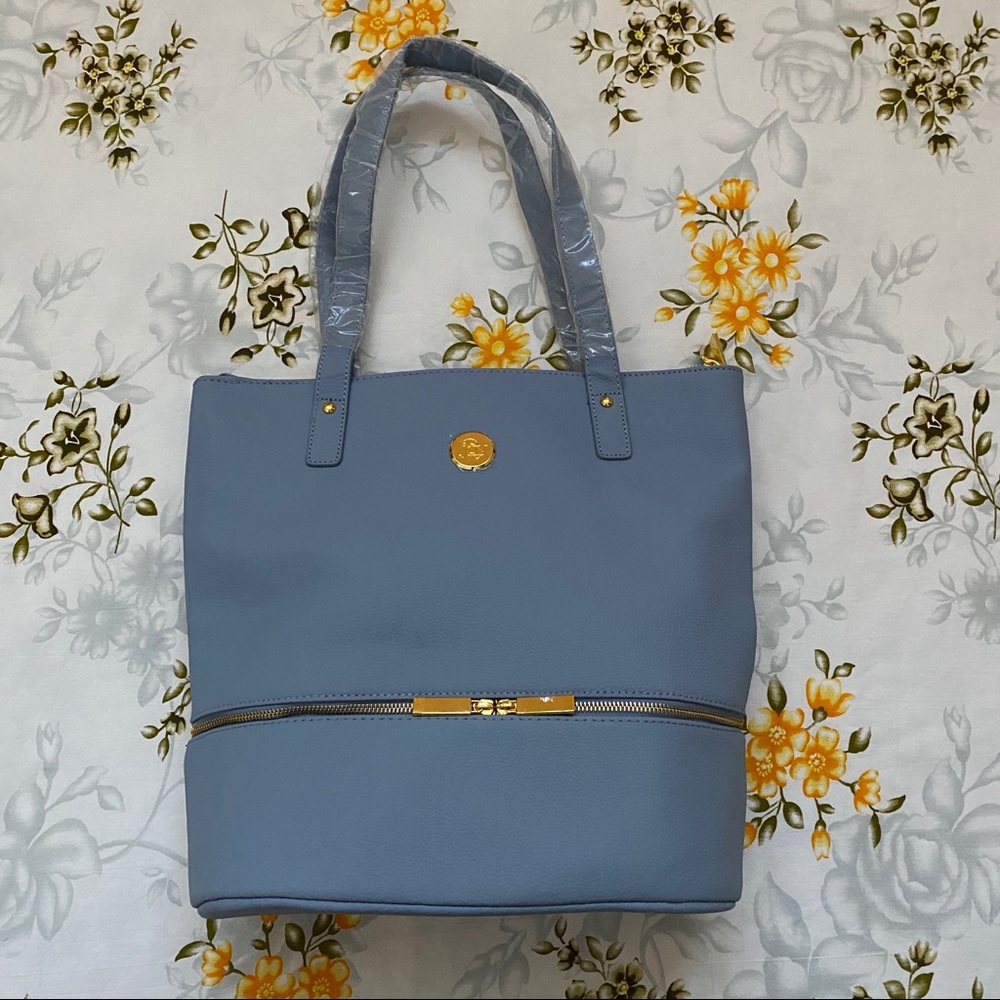 Joy Mangano Double Decker Leather Tote & Wristlet
